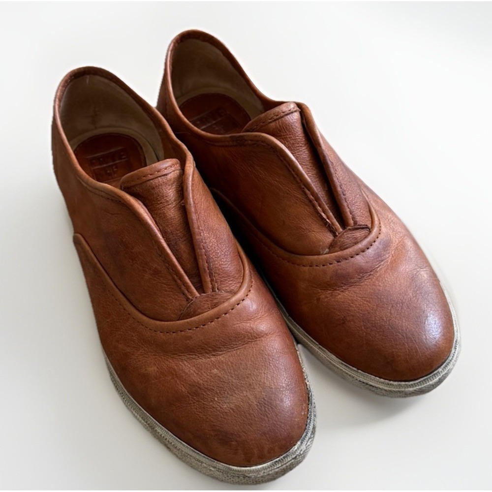 Frye Mindy Brown Leather‎ Slip On Sneakers Womens 6.5 Casual